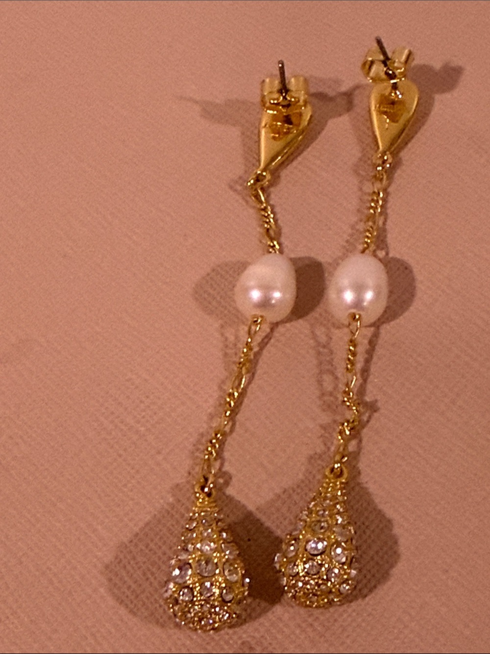Pearl Drop Crystal Earrings in Gold & Pink Like New